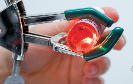 a cornea in a container for transplant.