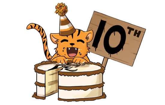 Logo for the 10th Anniversary Tora-Con event