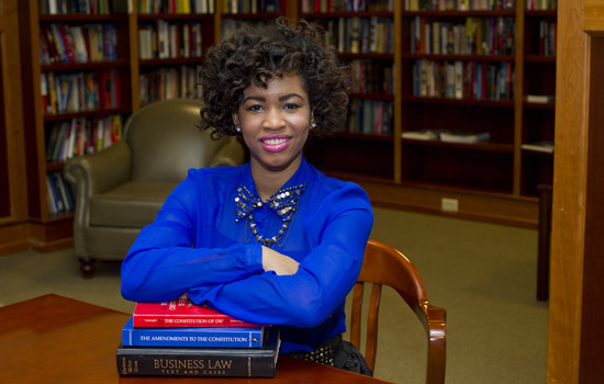 Person posing in library