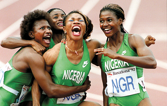 People celebrating on track