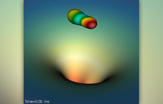 Computer rendering of two colliding black holes