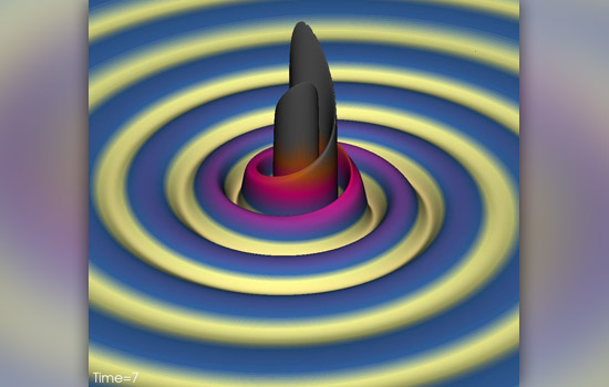 Computer rendering of gravitational waves caused by two black holes