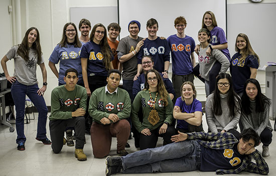  group photo of Alpha Phi Omega Xi Zeta wearing matching shirts.