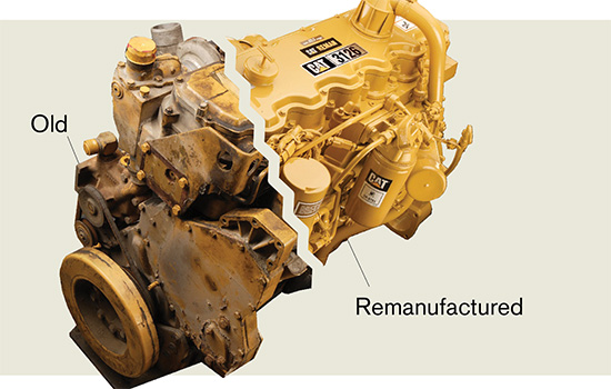 edited image of a half old and half new part demonstrating remanufacturing.